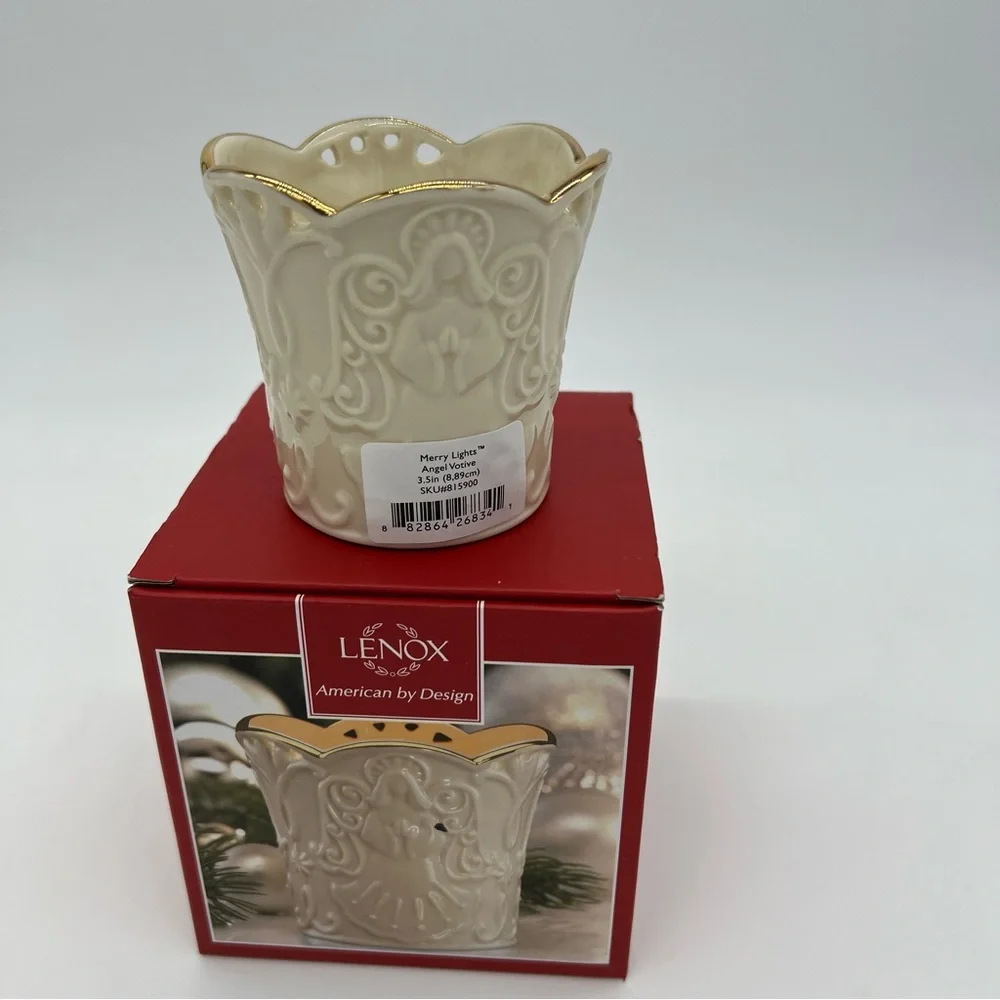 Lenox Angel Votive Candle Holder Ivory Gold Trim Christmas Decor NIB 3.5 - Picture 5 of 10